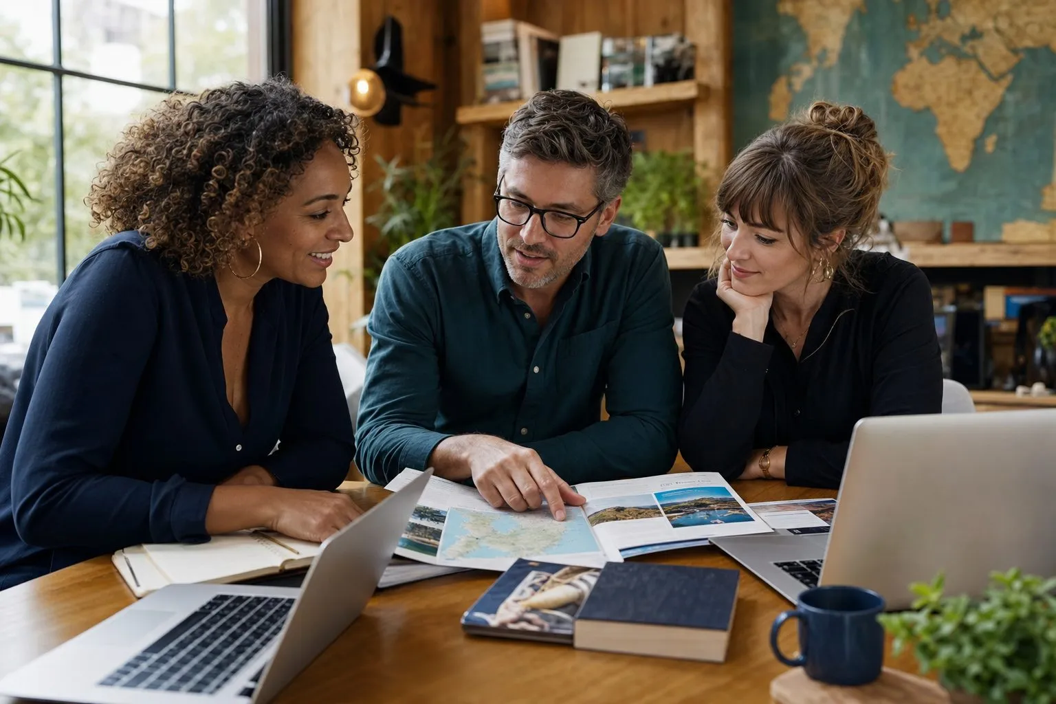 Three independent travel advisers collaborating on holiday plans